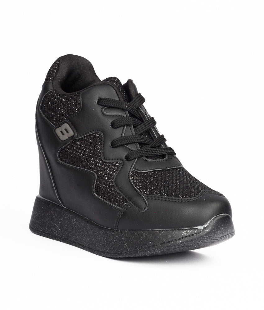 Trente Wedge Sneakers in Black | Number One Shoes